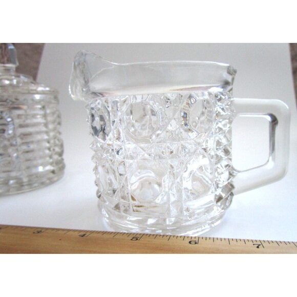 Vintage Indiana Clear Glass Windsor Pattern - Creamer & Lidded Sugar Bowl Set - Picture 16 of 16